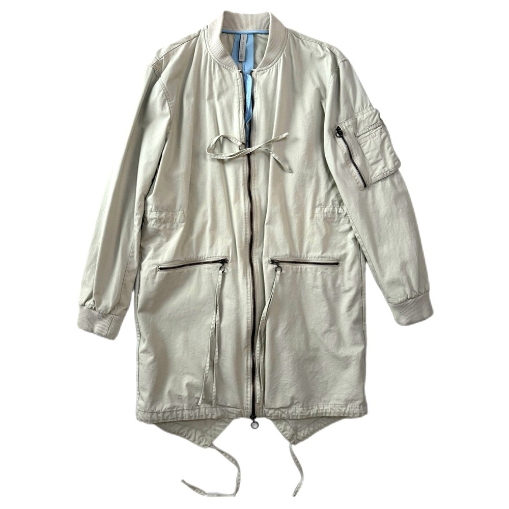 Zara Men's Trench Bomber Jacket in Khaki "BE YOURSELF" - Size Large